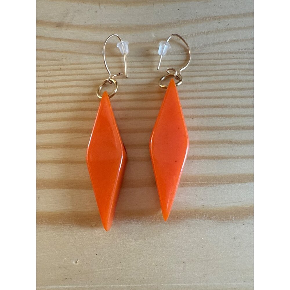 Orange Geometric Dangle Earrings With Gold-Tone Hooks